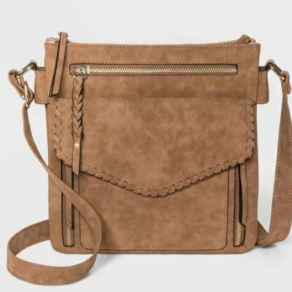 VR NYC Zip Closure Whipstitch Trim Flap Crossbody - Picture 3 of 7